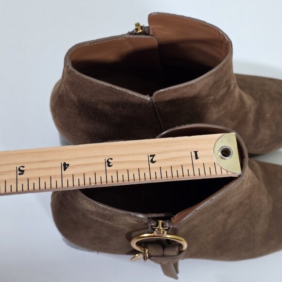 See By Chloe Brown Suede Ankle Booties US 8.5 EU 38.5 Spain Stacked Heel Elegant - Picture 6 of 16